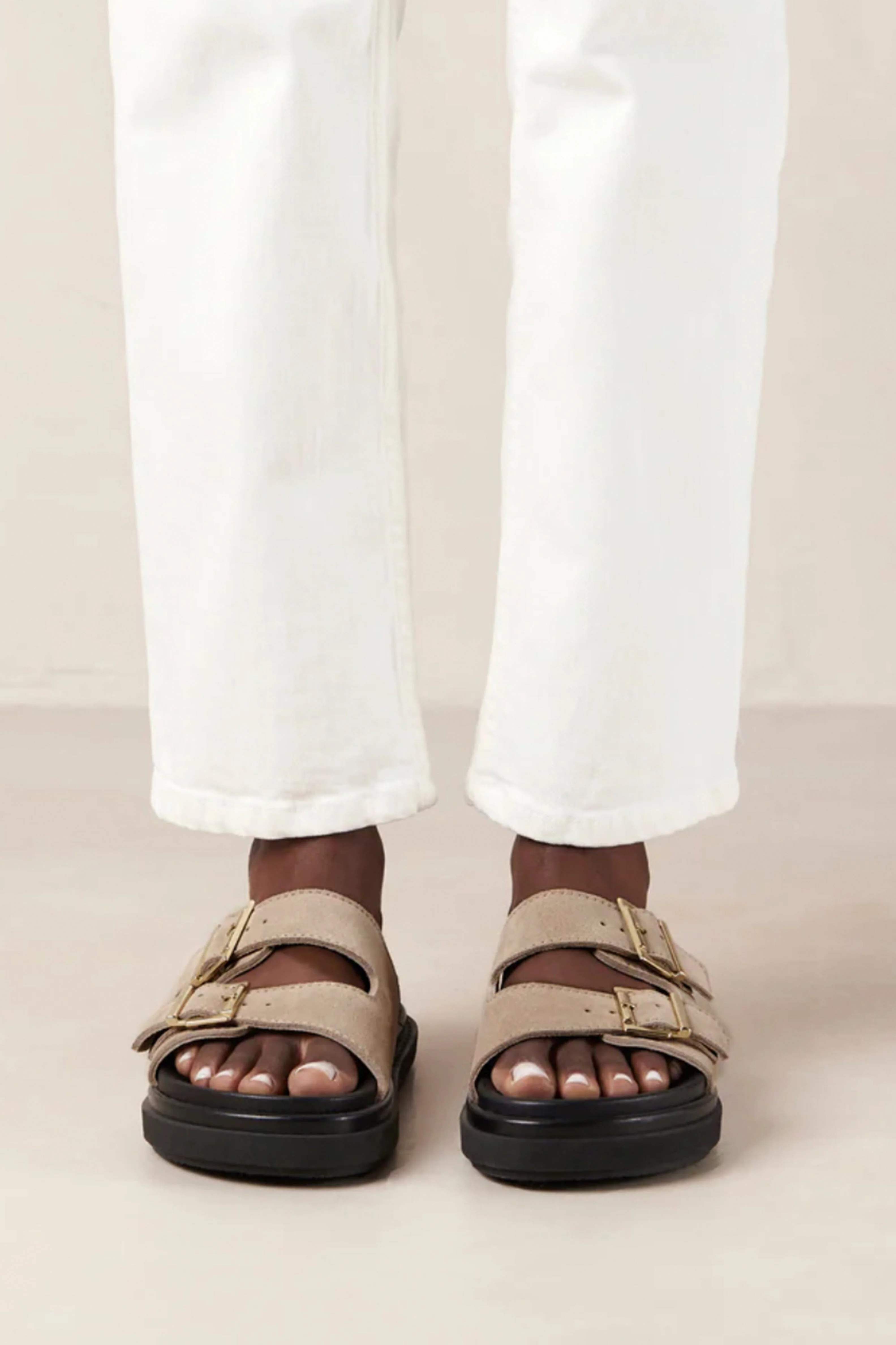 ALOHAS | Buckle Embellished Suede Sandal - Taupe - Image 3