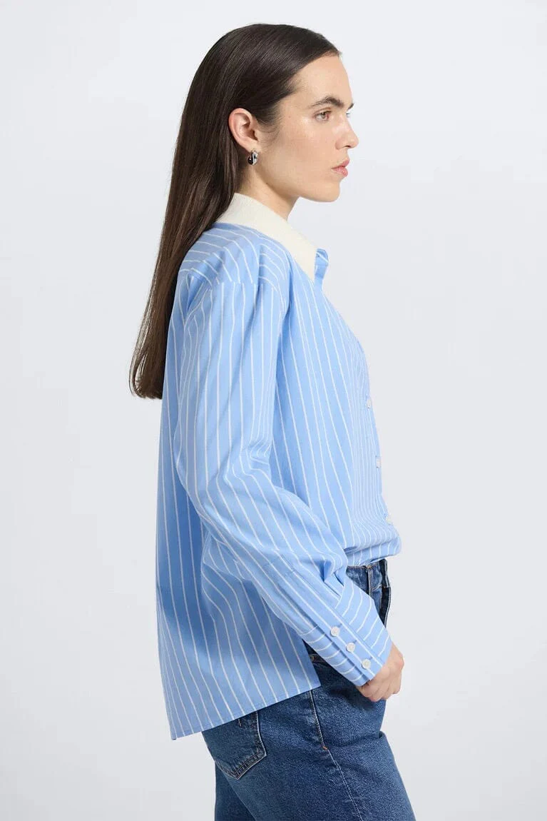 DEREK LAM | Coral Stripe Poplin - Blue - Image 4