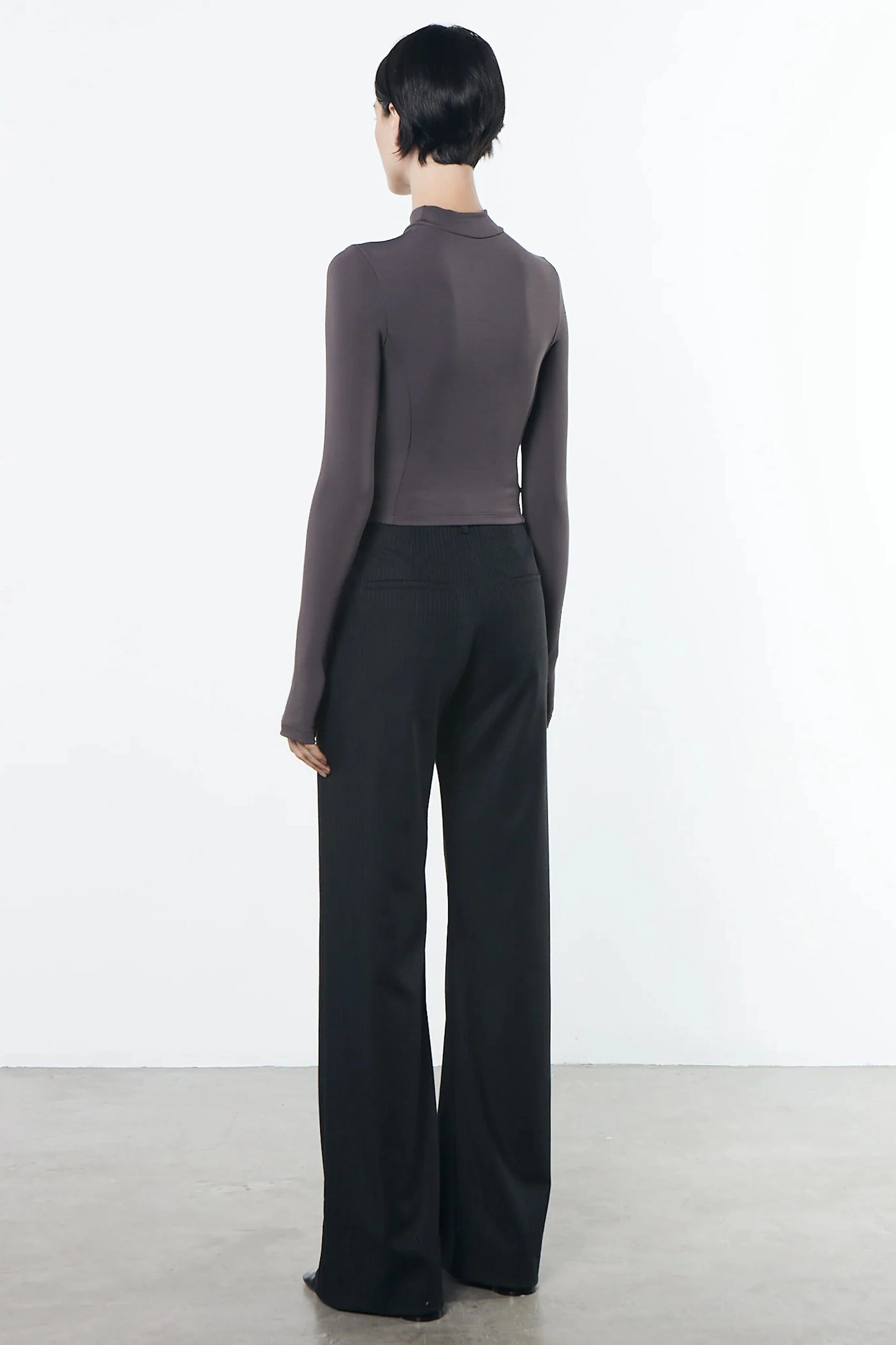 ENZA COSTA | Matte Jersey Paneled Mock Neck - Dark Pewter - Image 3