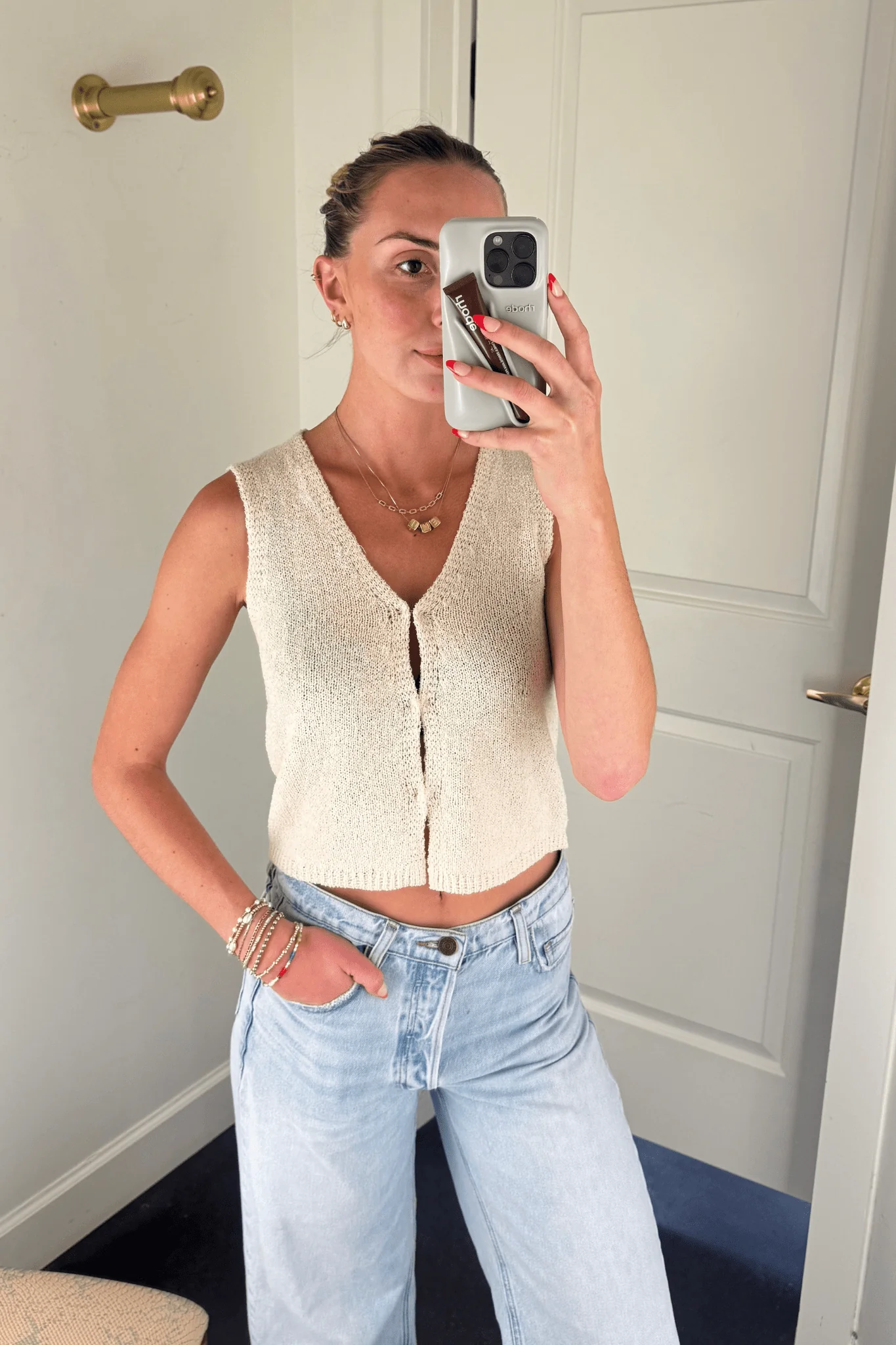 Hook & Eye Knit Top - Beige - Image 5