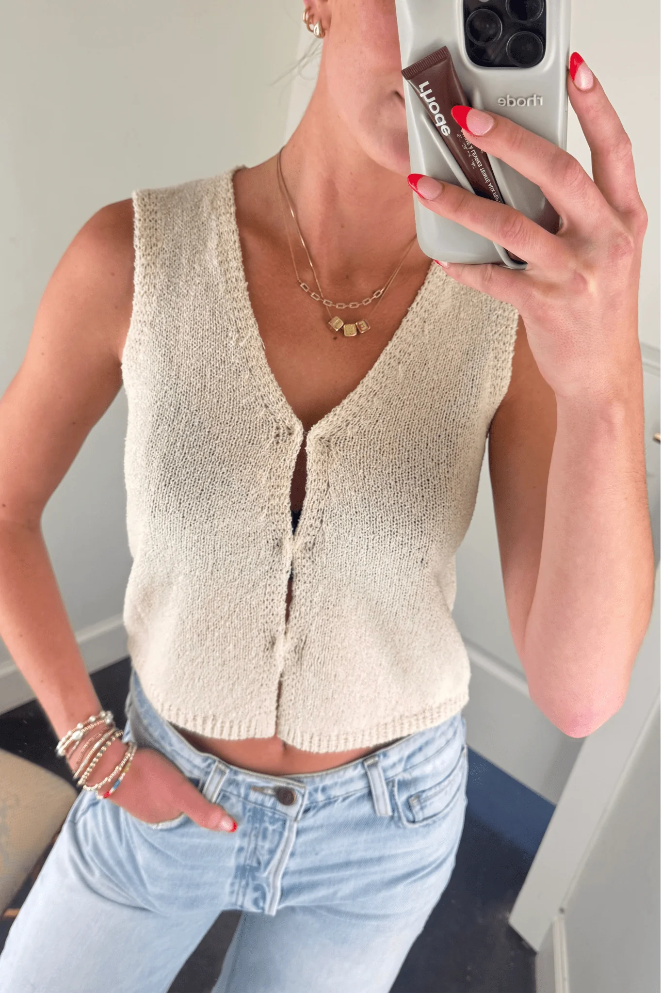 Hook & Eye Knit Top - Beige - Image 6