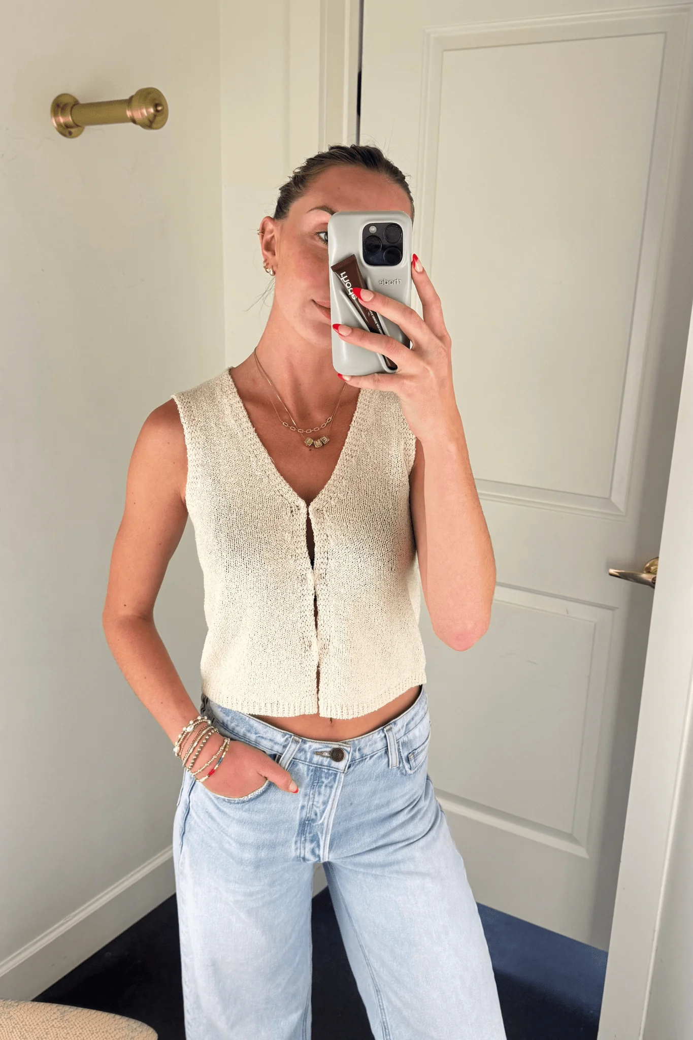 Hook & Eye Knit Top - Beige - Image 7