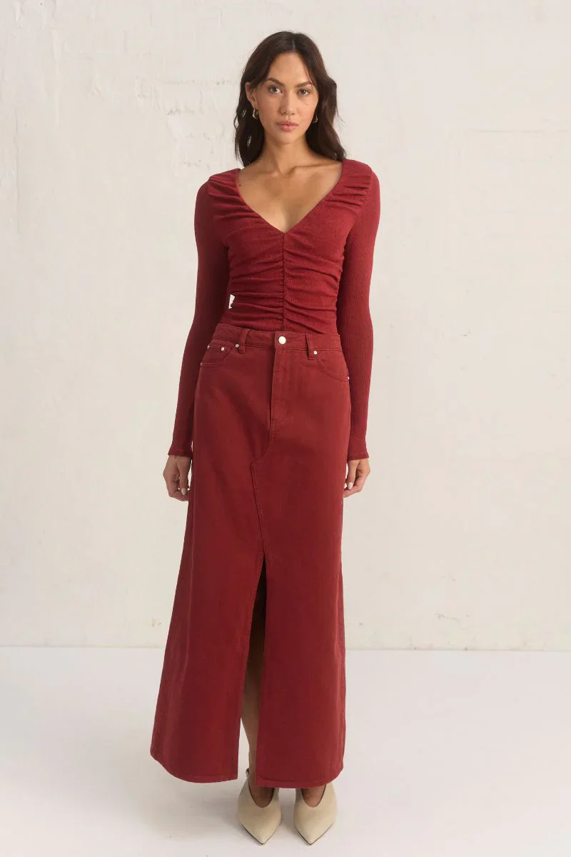 MON RENN | Oxide Denim Skirt - Wine - Image 2