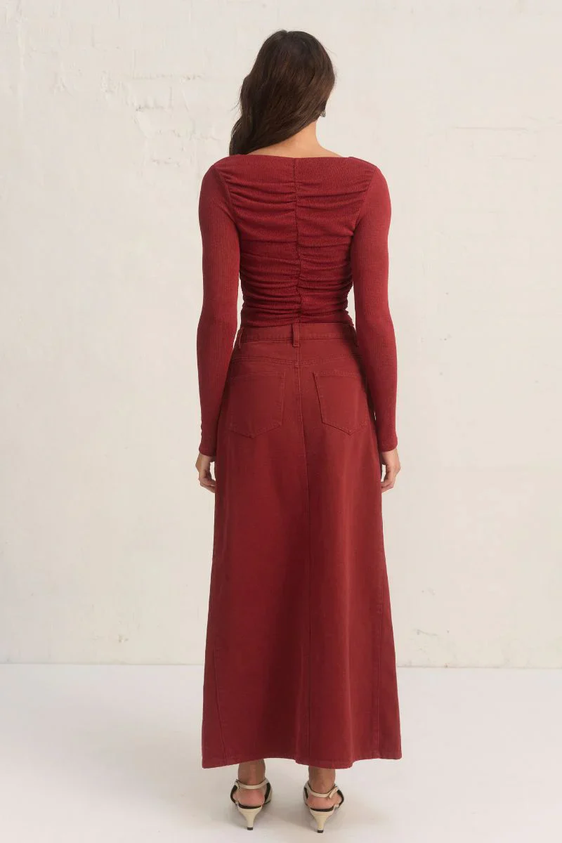 MON RENN | Oxide Denim Skirt - Wine - Image 4